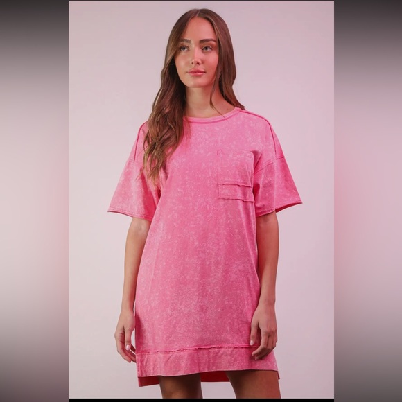 Very J Dresses & Skirts - 178. Plus mineral washed shift shirt dress in pink
